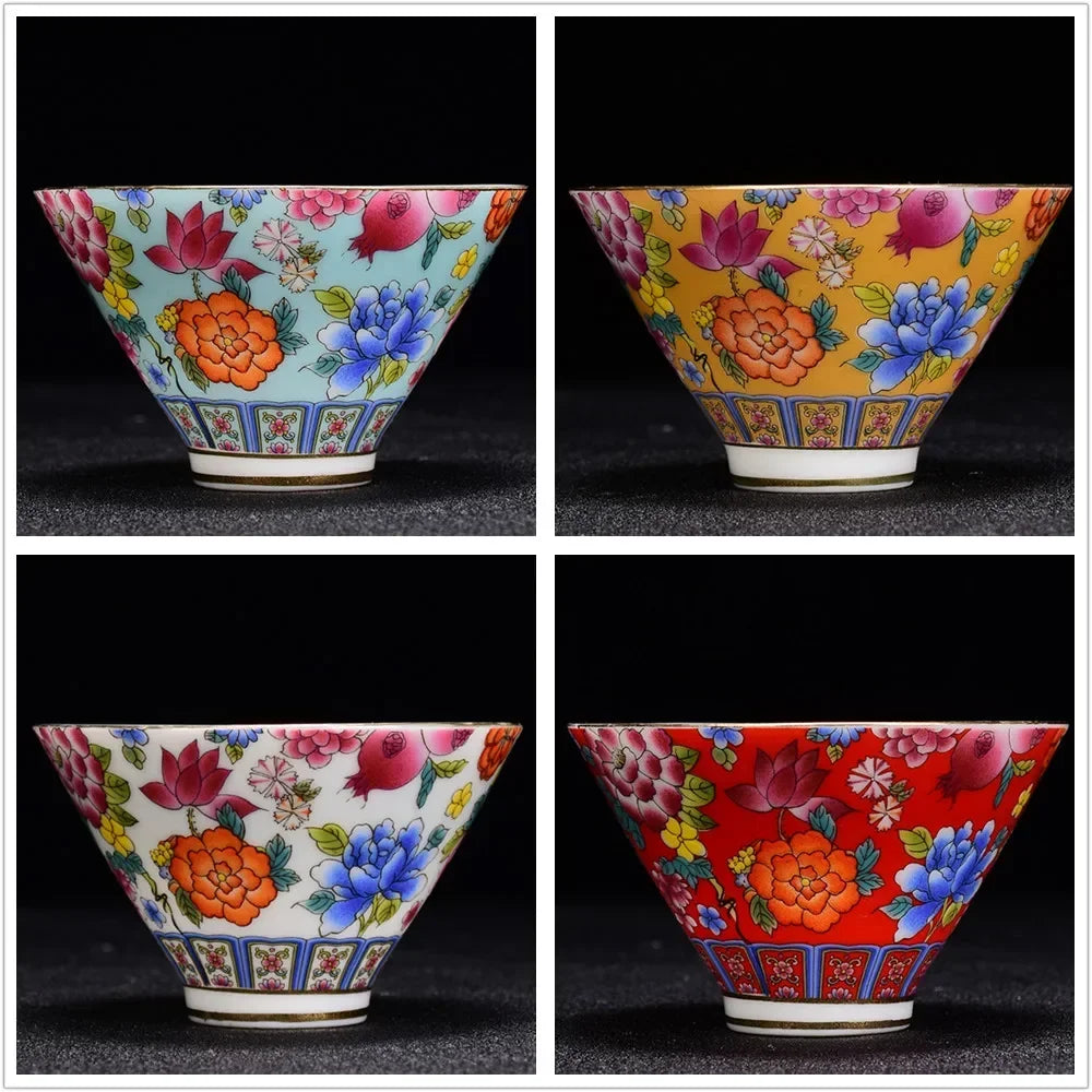 4 pcs/lot Chinese Exquisite Pastel Ceramic Teacup Coffee cup Handmade Porcelain Tea set Accessories Portable Personal Single Cup