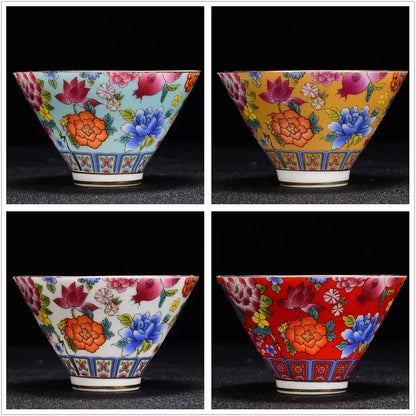 4 pcs/lot Chinese Exquisite Pastel Ceramic Teacup Coffee cup Handmade Porcelain Tea set Accessories Portable Personal Single Cup