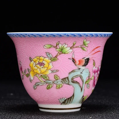 4 pcs/lot Chinese Exquisite Pastel Ceramic Teacup Coffee cup Handmade Porcelain Tea set Accessories Portable Personal Single Cup