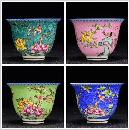 4 pcs/lot Chinese Exquisite Pastel Ceramic Teacup Coffee cup Handmade Porcelain Tea set Accessories Portable Personal Single Cup