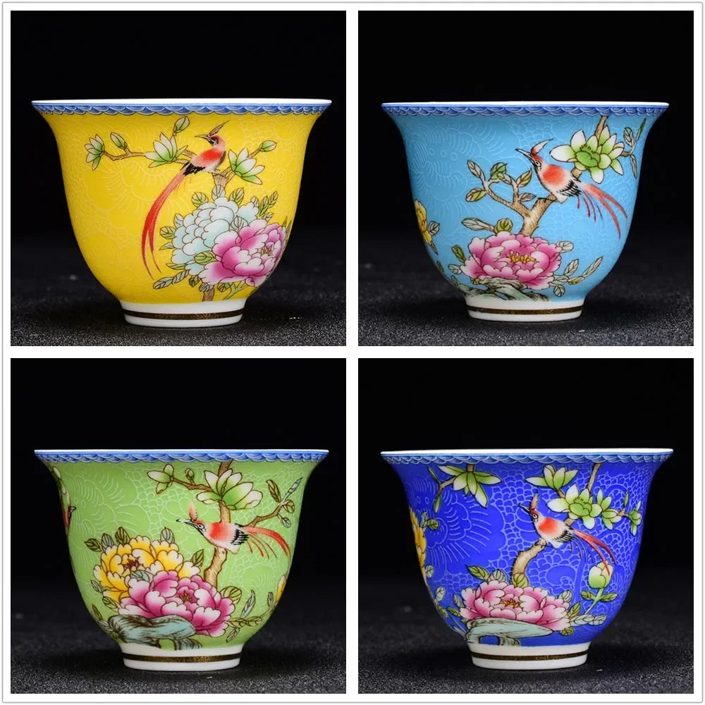 4 pcs/lot Chinese Exquisite Pastel Ceramic Teacup Coffee cup Handmade Porcelain Tea set Accessories Portable Personal Single Cup