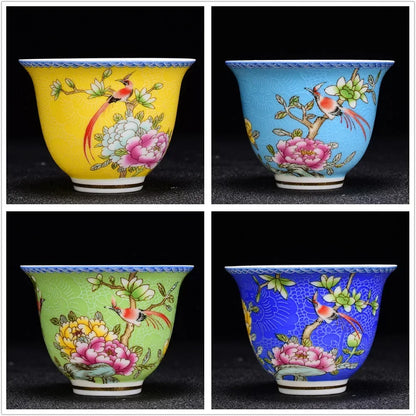 4 pcs/lot Chinese Exquisite Pastel Ceramic Teacup Coffee cup Handmade Porcelain Tea set Accessories Portable Personal Single Cup