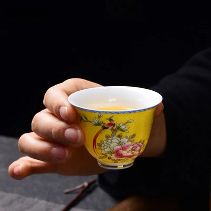 4 pcs/lot Chinese Exquisite Pastel Ceramic Teacup Coffee cup Handmade Porcelain Tea set Accessories Portable Personal Single Cup