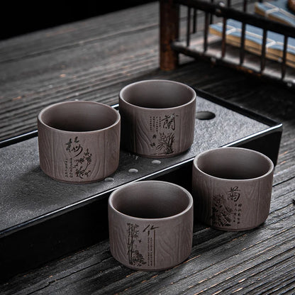 4 pcs/lot Handmade Purple Clay Teacup Hand-carved single cup Tea bowl Master Cup Chinese Teaware Drink tea set accessories