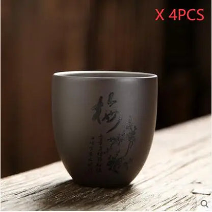 4 pcs/lot Handmade Purple Clay Teacup Hand-carved single cup Tea bowl Master Cup Chinese Teaware Drink tea set accessories