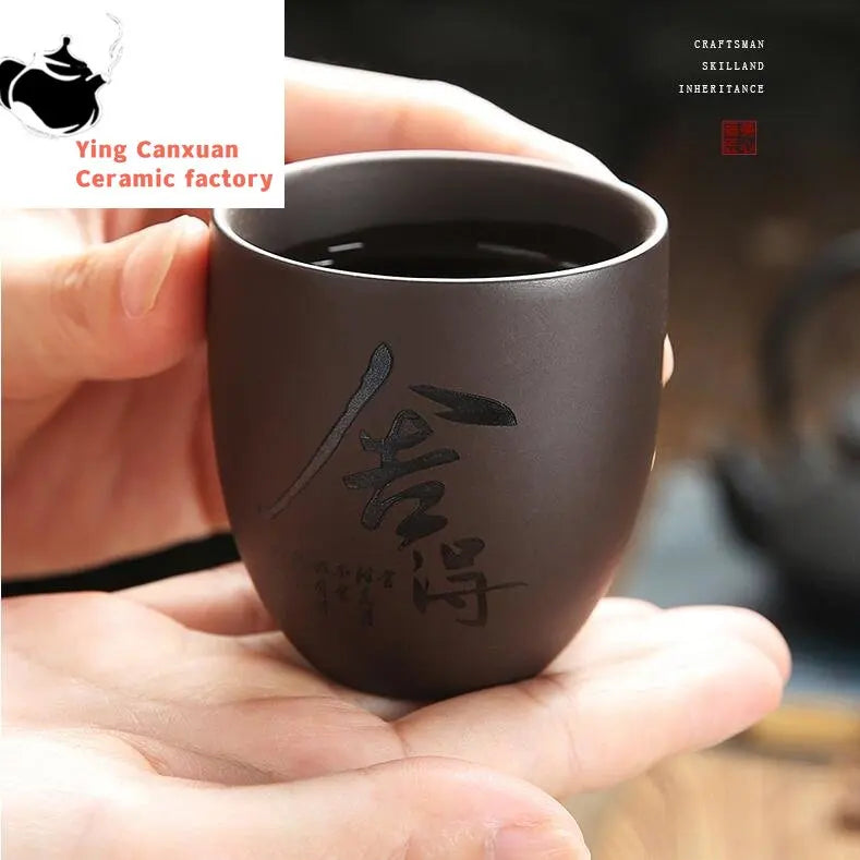 4 pcs/lot Handmade Purple Clay Teacup Hand-carved single cup Tea bowl Master Cup Chinese Teaware Drink tea set accessories