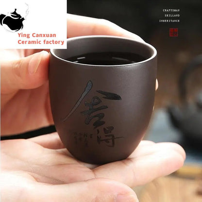 4 pcs/lot Handmade Purple Clay Teacup Hand-carved single cup Tea bowl Master Cup Chinese Teaware Drink tea set accessories