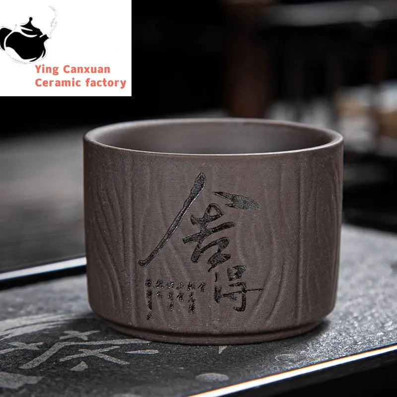 4 pcs/lot Handmade Purple Clay Teacup Hand-carved single cup Tea bowl Master Cup Chinese Teaware Drink tea set accessories