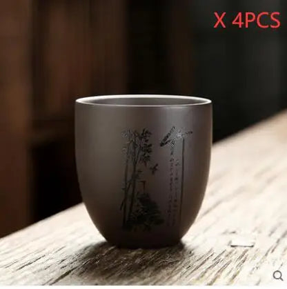 4 pcs/lot Handmade Purple Clay Teacup Hand-carved single cup Tea bowl Master Cup Chinese Teaware Drink tea set accessories