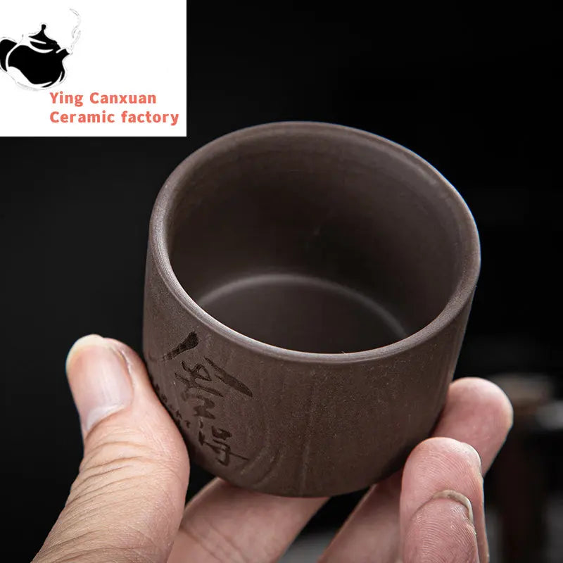 4 pcs/lot Handmade Purple Clay Teacup Hand-carved single cup Tea bowl Master Cup Chinese Teaware Drink tea set accessories