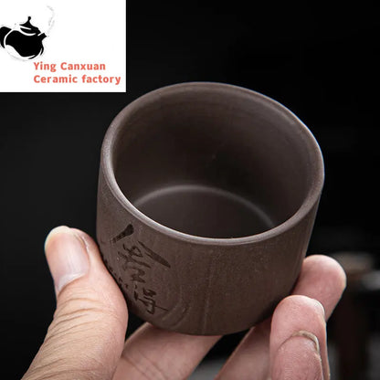 4 pcs/lot Handmade Purple Clay Teacup Hand-carved single cup Tea bowl Master Cup Chinese Teaware Drink tea set accessories