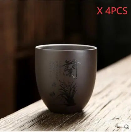 4 pcs/lot Handmade Purple Clay Teacup Hand-carved single cup Tea bowl Master Cup Chinese Teaware Drink tea set accessories