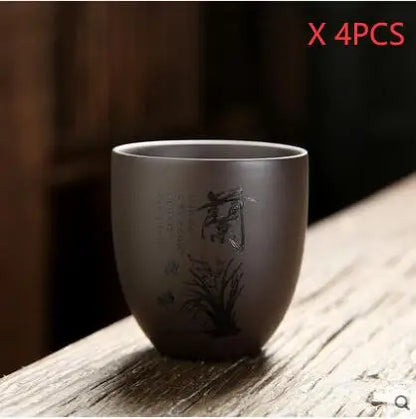 4 pcs/lot Handmade Purple Clay Teacup Hand-carved single cup Tea bowl Master Cup Chinese Teaware Drink tea set accessories