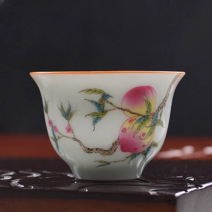 4 pcs/lot Jingdezhen Pastel Ceramic Teacup Traditional Technology Hand painted flowers and birds Tea bowl Master cup Tea set