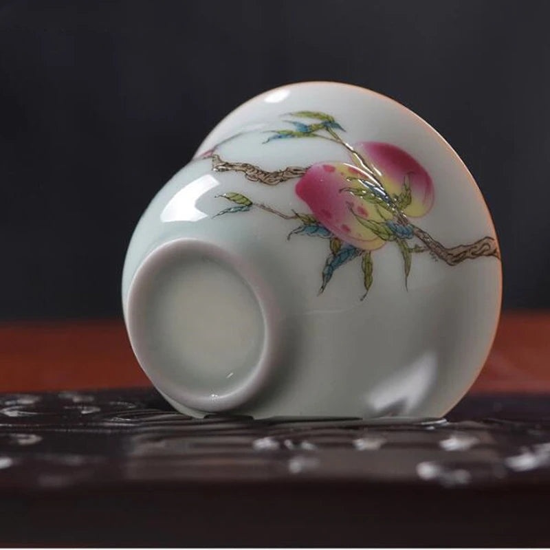 4 pcs/lot Jingdezhen Pastel Ceramic Teacup Traditional Technology Hand painted flowers and birds Tea bowl Master cup Tea set