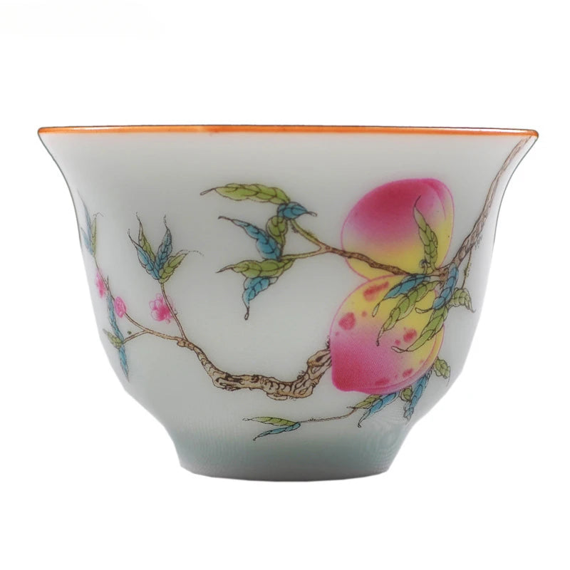 4 pcs/lot Jingdezhen Pastel Ceramic Teacup Traditional Technology Hand painted flowers and birds Tea bowl Master cup Tea set