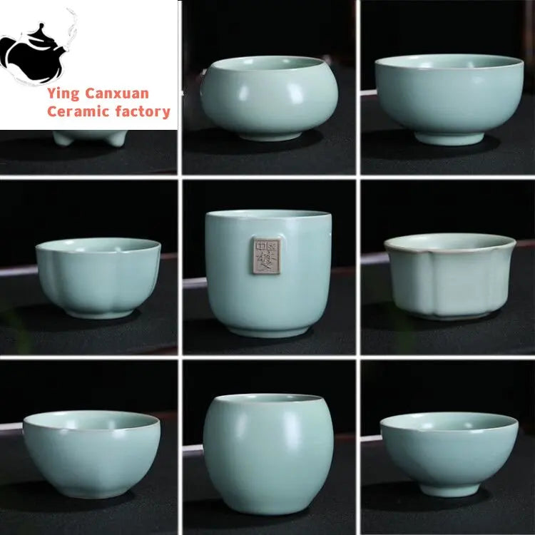 4 pcs/lot Solid color Ru Kiln Teacup Handmade Tea Bowl Ceramic Coffee cup Porcelain Tea set Accessories Single Cup Drinkware