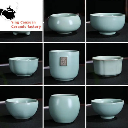 4 pcs/lot Solid color Ru Kiln Teacup Handmade Tea Bowl Ceramic Coffee cup Porcelain Tea set Accessories Single Cup Drinkware