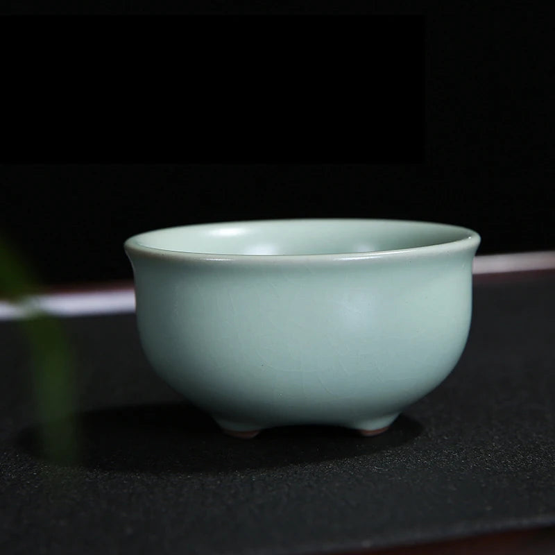 4 pcs/lot Solid color Ru Kiln Teacup Handmade Tea Bowl Ceramic Coffee cup Porcelain Tea set Accessories Single Cup Drinkware