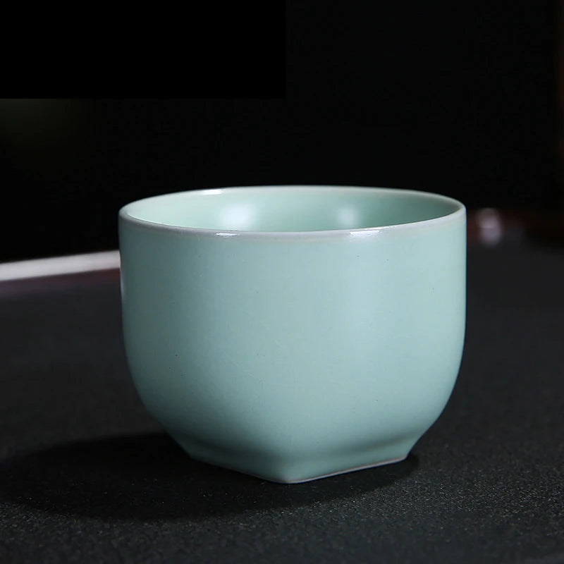 4 pcs/lot Solid color Ru Kiln Teacup Handmade Tea Bowl Ceramic Coffee cup Porcelain Tea set Accessories Single Cup Drinkware