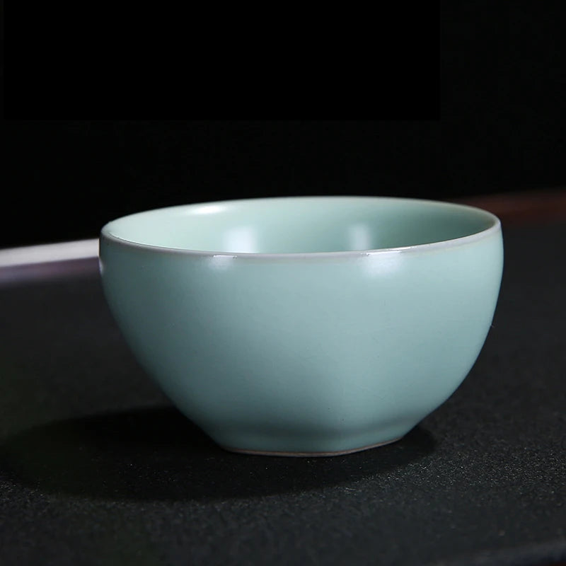 4 pcs/lot Solid color Ru Kiln Teacup Handmade Tea Bowl Ceramic Coffee cup Porcelain Tea set Accessories Single Cup Drinkware