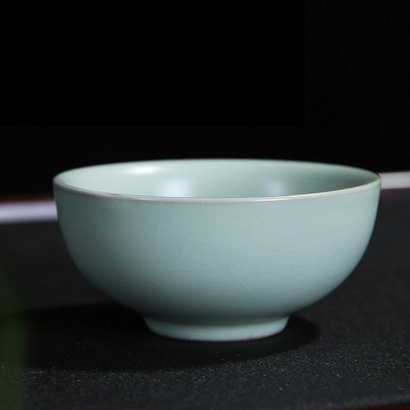 4 pcs/lot Solid color Ru Kiln Teacup Handmade Tea Bowl Ceramic Coffee cup Porcelain Tea set Accessories Single Cup Drinkware