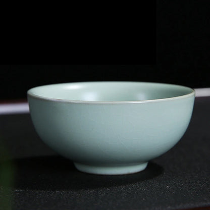4 pcs/lot Solid color Ru Kiln Teacup Handmade Tea Bowl Ceramic Coffee cup Porcelain Tea set Accessories Single Cup Drinkware