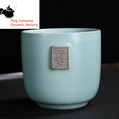 4 pcs/lot Solid color Ru Kiln Teacup Handmade Tea Bowl Ceramic Coffee cup Porcelain Tea set Accessories Single Cup Drinkware