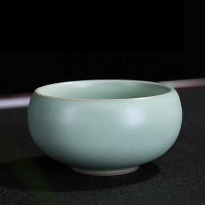 4 pcs/lot Solid color Ru Kiln Teacup Handmade Tea Bowl Ceramic Coffee cup Porcelain Tea set Accessories Single Cup Drinkware