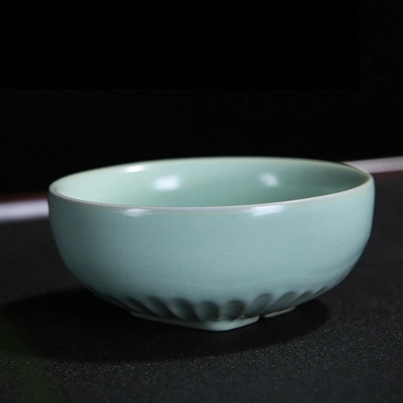 4 pcs/lot Solid color Ru Kiln Teacup Handmade Tea Bowl Ceramic Coffee cup Porcelain Tea set Accessories Single Cup Drinkware