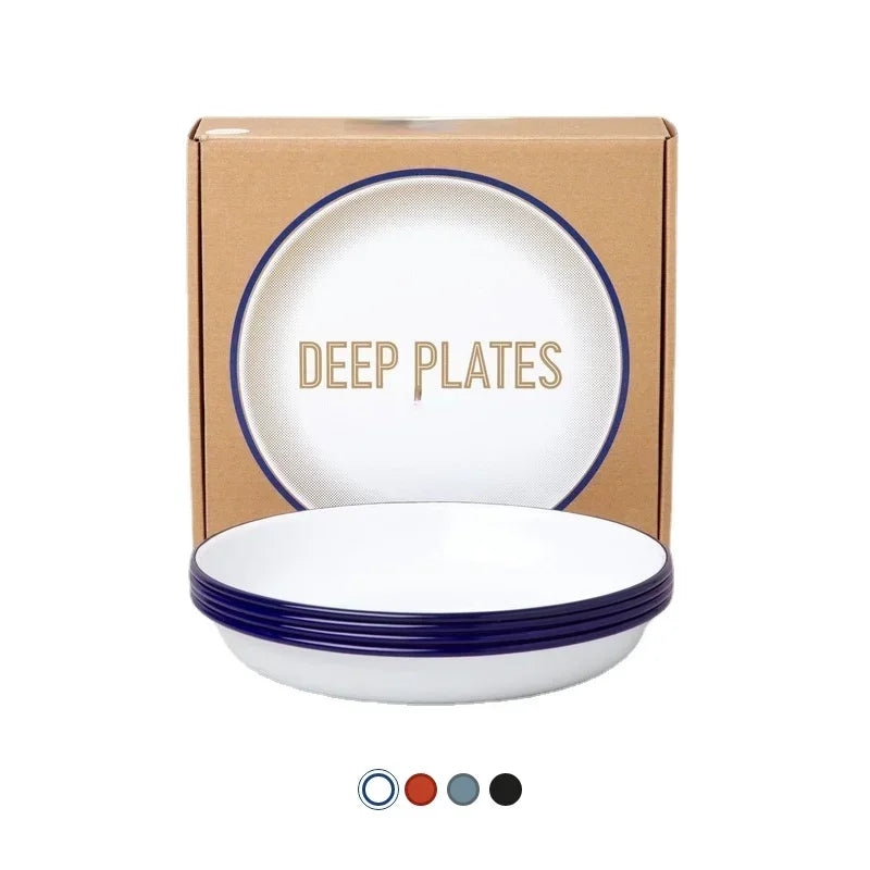 4 pcs set 22 cm Four enamel deep plates perfect for piling high with fresh salads or pasta