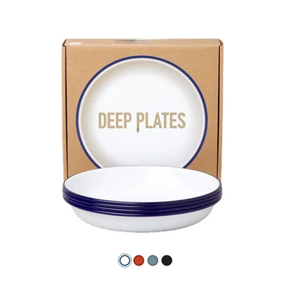 4 pcs set 22 cm Four enamel deep plates perfect for piling high with fresh salads or pasta