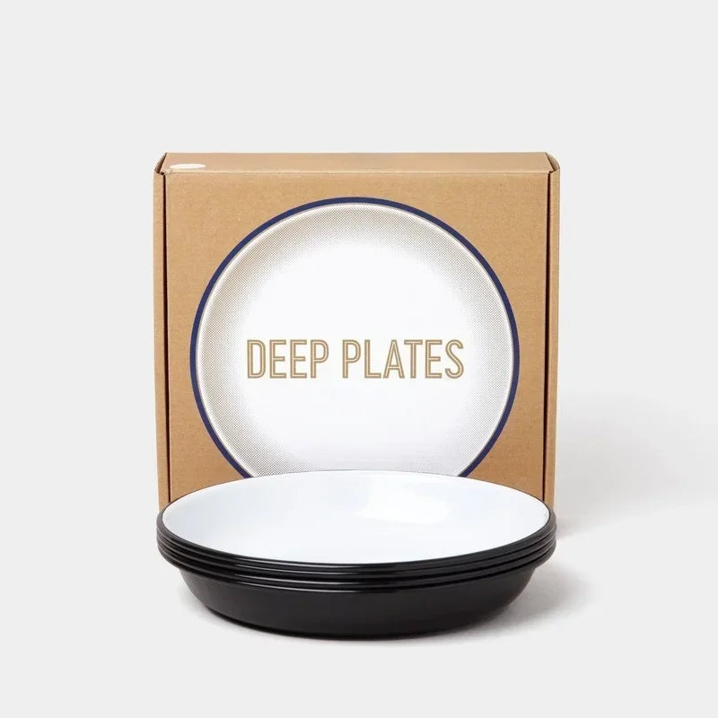 4 pcs set 22 cm Four enamel deep plates perfect for piling high with fresh salads or pasta