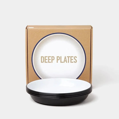 4 pcs set 22 cm Four enamel deep plates perfect for piling high with fresh salads or pasta
