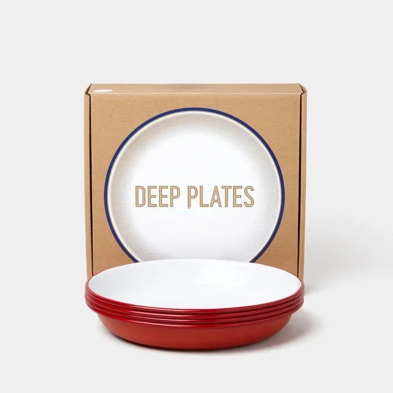 4 pcs set 22 cm Four enamel deep plates perfect for piling high with fresh salads or pasta