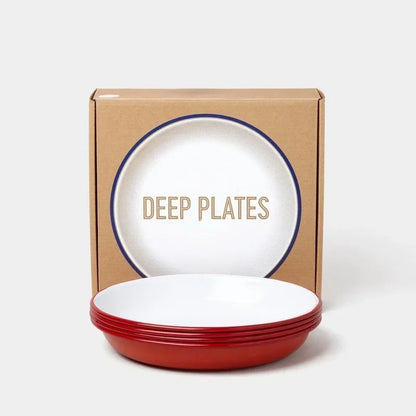 4 pcs set 22 cm Four enamel deep plates perfect for piling high with fresh salads or pasta