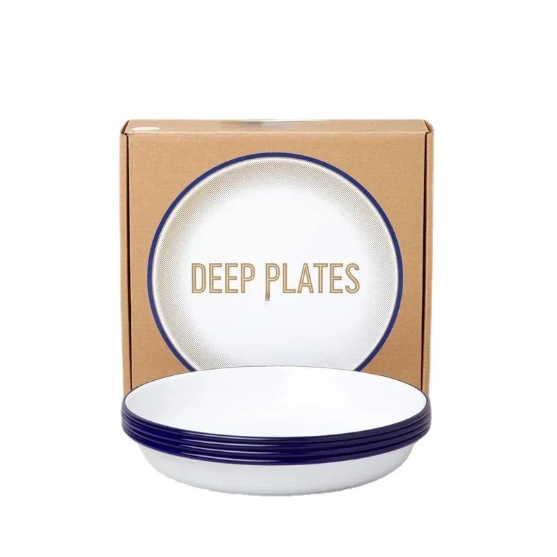 4 pcs set 22 cm Four enamel deep plates perfect for piling high with fresh salads or pasta