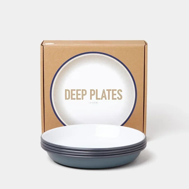 4 pcs set 22 cm Four enamel deep plates perfect for piling high with fresh salads or pasta