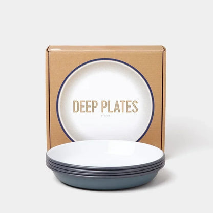 4 pcs set 22 cm Four enamel deep plates perfect for piling high with fresh salads or pasta