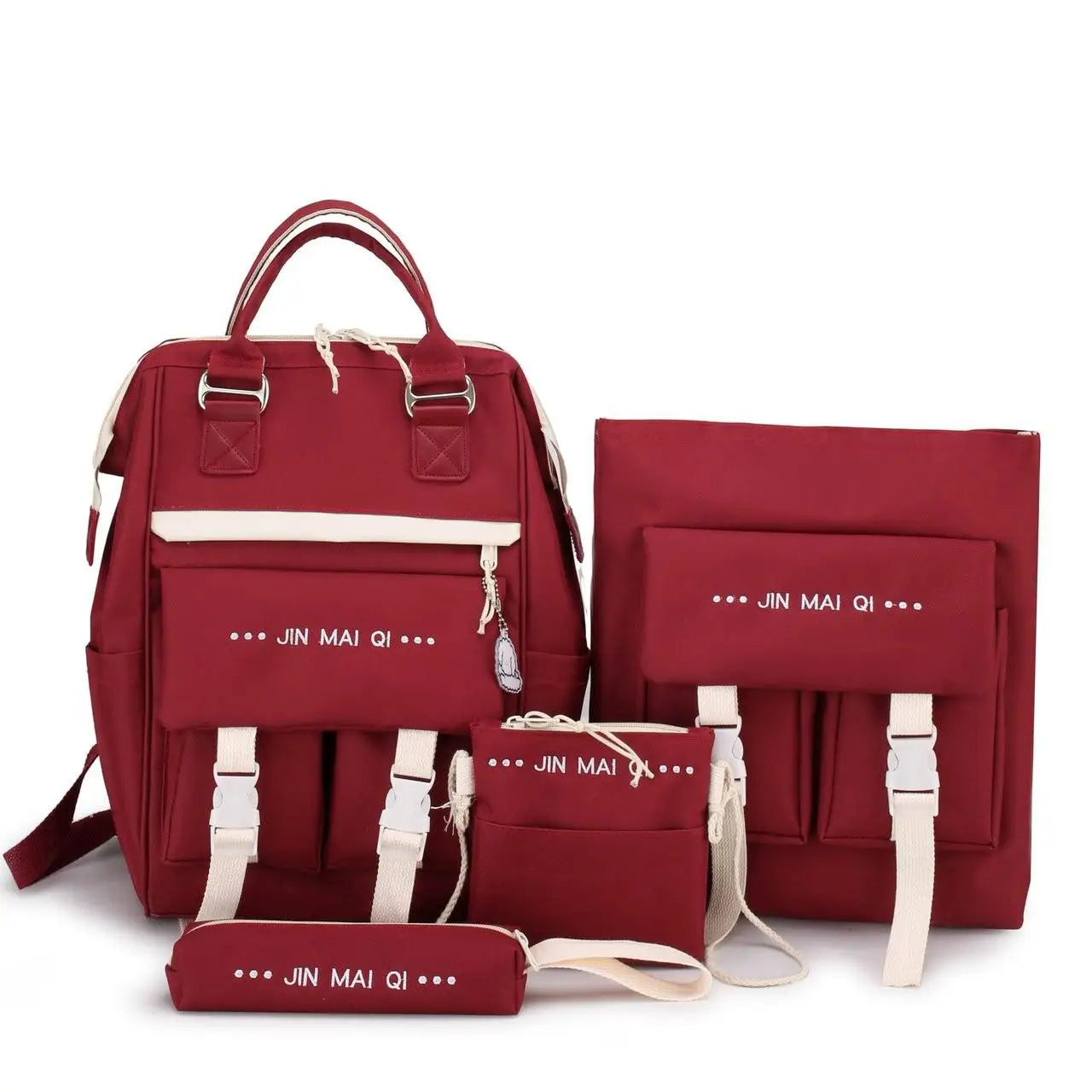 4-piece Fashionable Women's Backpack Canvas Large Capacity School Bags For Teenager Girls Mochila