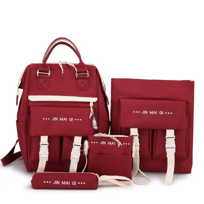 4-piece Fashionable Women's Backpack Canvas Large Capacity School Bags For Teenager Girls Mochila