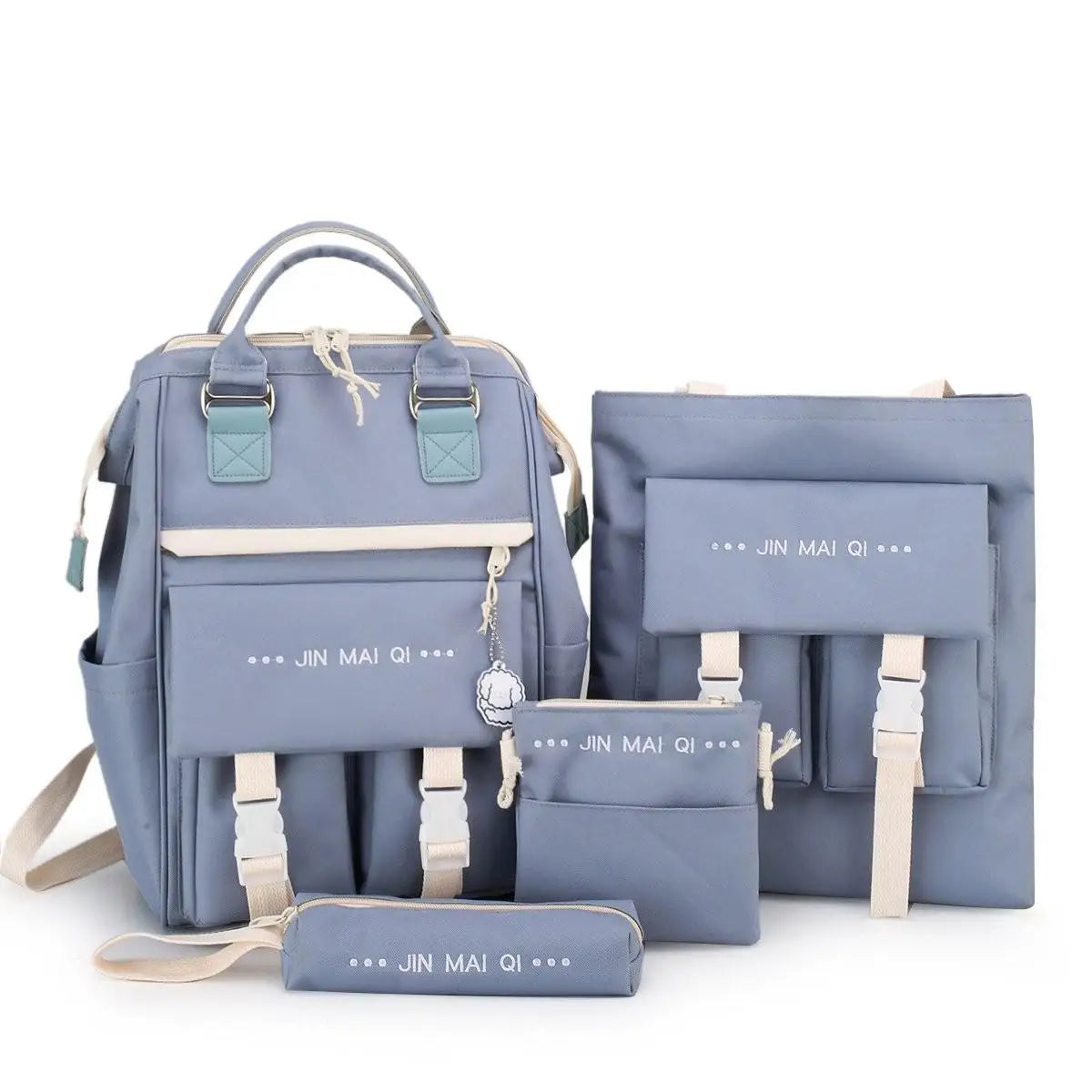4-piece Fashionable Women's Backpack Canvas Large Capacity School Bags For Teenager Girls Mochila