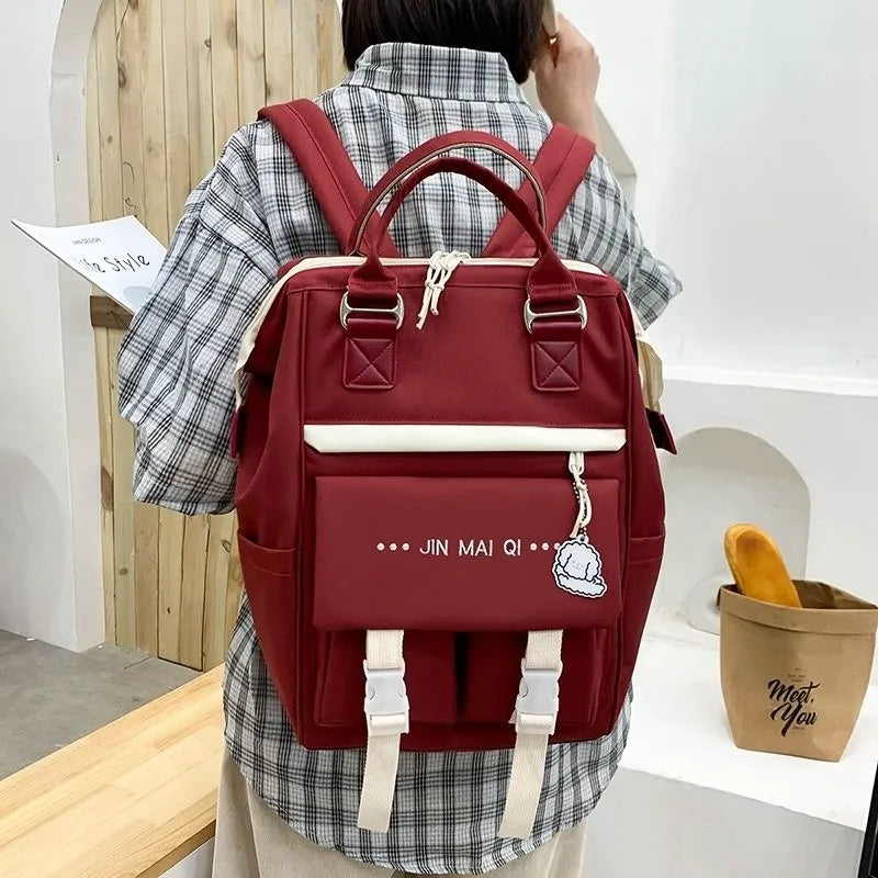 4-piece Fashionable Women's Backpack Canvas Large Capacity School Bags For Teenager Girls Mochila