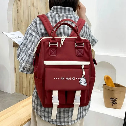 4-piece Fashionable Women's Backpack Canvas Large Capacity School Bags For Teenager Girls Mochila