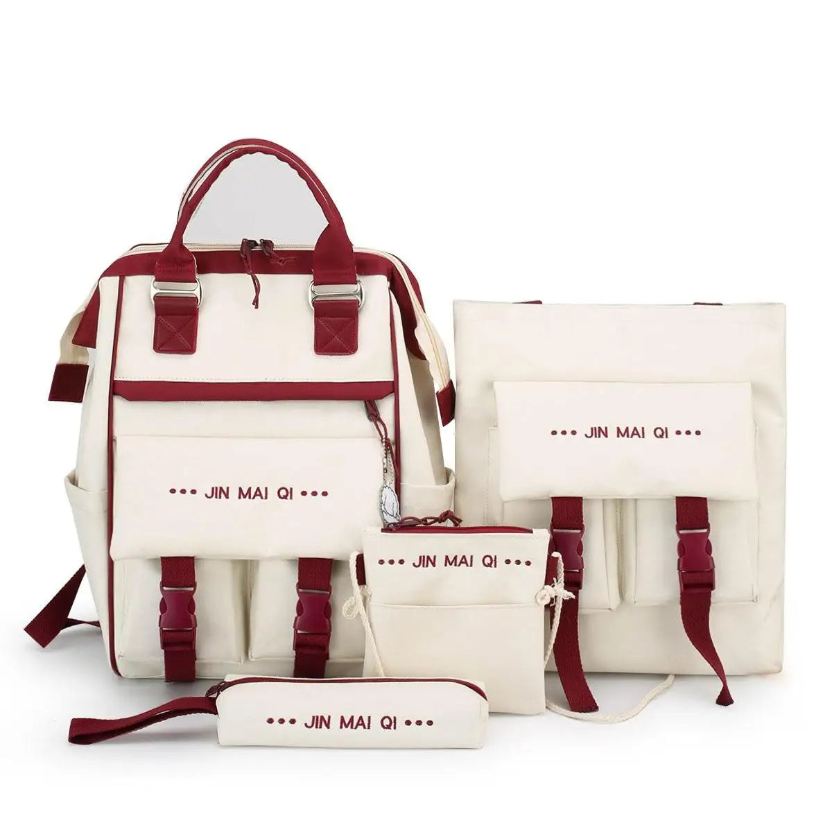 4-piece Fashionable Women's Backpack Canvas Large Capacity School Bags For Teenager Girls Mochila