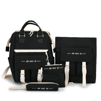 4-piece Fashionable Women's Backpack Canvas Large Capacity School Bags For Teenager Girls Mochila