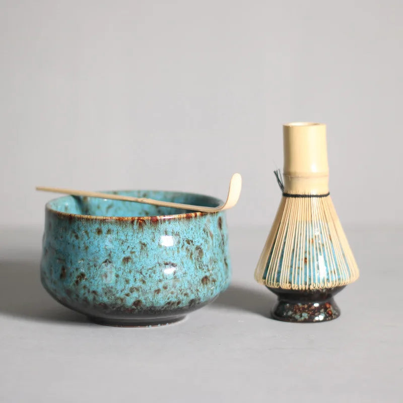 4-piece Matcha Bowl Porcelain Glaze Tea Set Japanese Tea Set Traditional Handmade Tea Tools  Japanese Tea Culture Gift Sets
