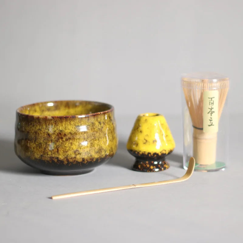 4-piece Matcha Bowl Porcelain Glaze Tea Set Japanese Tea Set Traditional Handmade Tea Tools  Japanese Tea Culture Gift Sets
