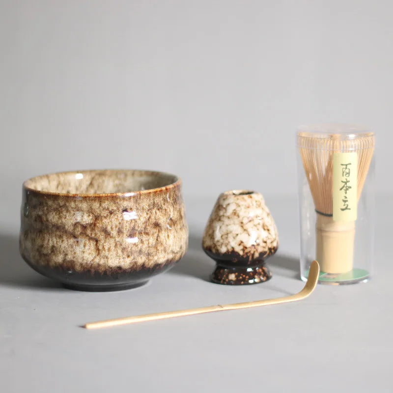 4-piece Matcha Bowl Porcelain Glaze Tea Set Japanese Tea Set Traditional Handmade Tea Tools  Japanese Tea Culture Gift Sets