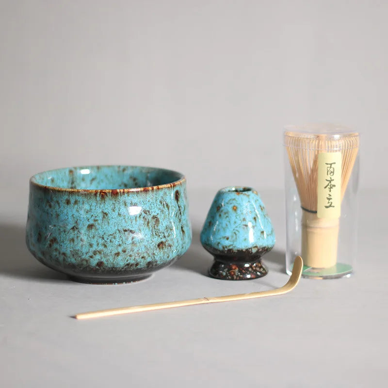 4-piece Matcha Bowl Porcelain Glaze Tea Set Japanese Tea Set Traditional Handmade Tea Tools  Japanese Tea Culture Gift Sets